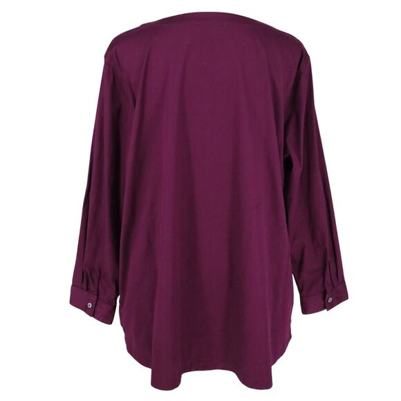 Coldwater Creek Top Plus Size 20W Plum Tunic Stretch Cotton Blouse Pockets - Picture 2 of 13